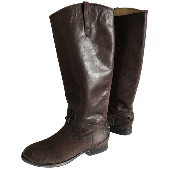 FRYE Lindsay Plate Brown Stone Wash Boots Riding Western Distressed Tall 6 - Picture 1 of 7